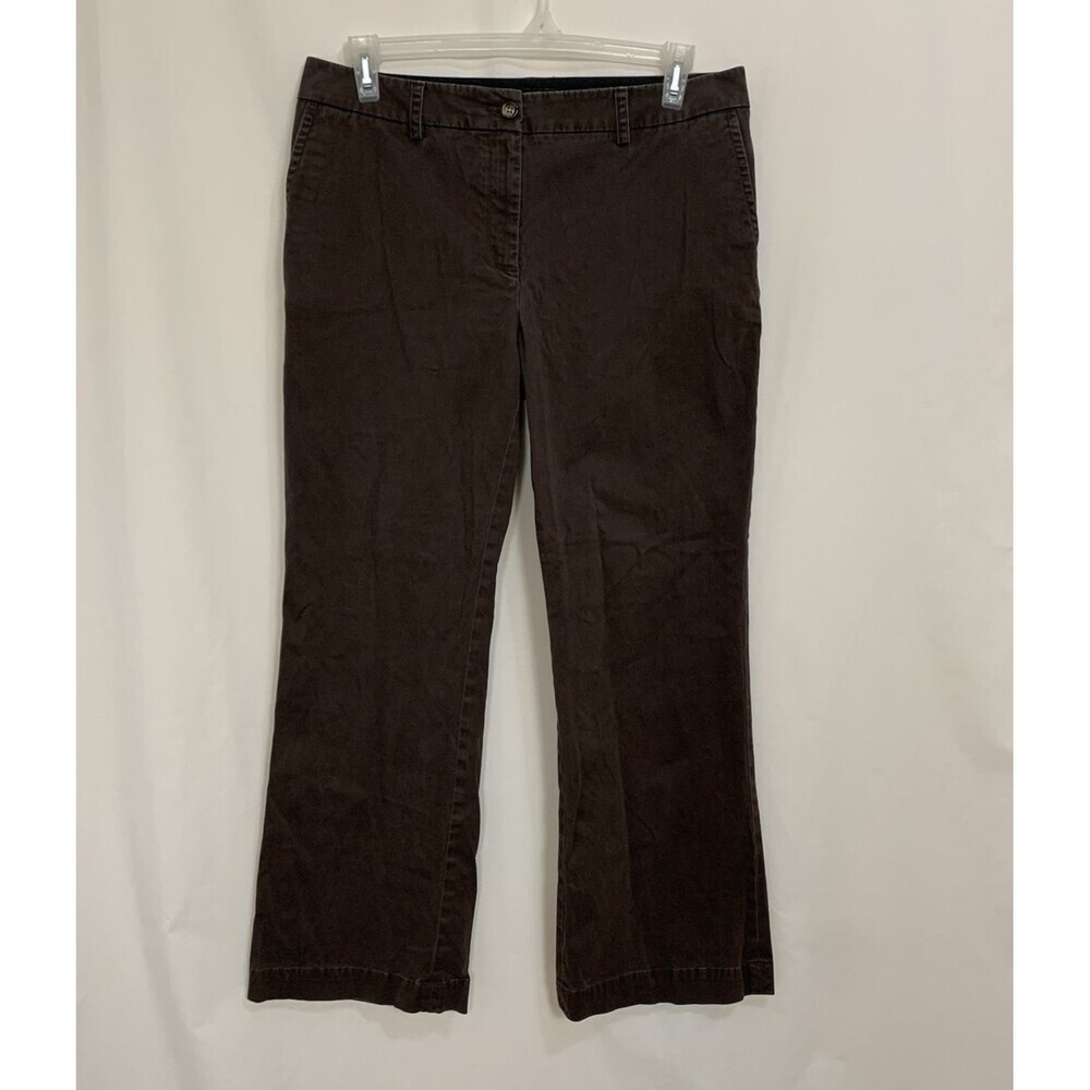 Talbots Womens 12 Brown Trouser Dress Pants Signature Flare Cotton Slash Pockets